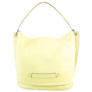 LONGCHAMP:  leather hobo bucket bag - fluorescent yellow calfskin